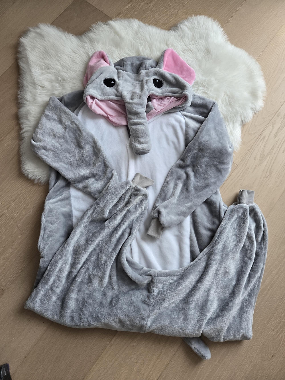 Kids Grey & Pink Elephant Hooded Pajama Onesie